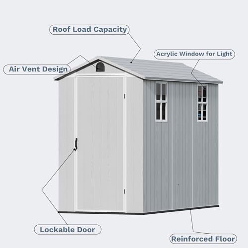Devoko 4×8 FT Resin Outdoor Storage Shed with Floor, Light Grey - Image 3
