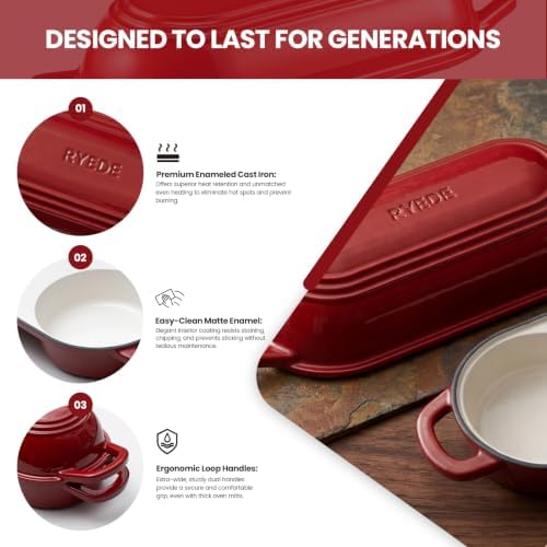 Enameled Cast Iron Bread Loaf Pan with Lid,Double Sourdough Baking Pan(Red) - Image 4