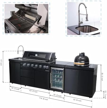 115'' LPG Outdoor Kitchen Island with Grill, 85000 BTU, 6-Burner, Black - Image 2