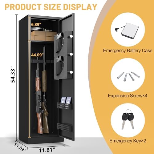 5-8 Gun Safe, Gun Safe for Rifles and Pistols, Long Quick Access Gun Cabinet with Digital Keypad, Adjustable Gun Racks, Alarm System, Mute Mode, Rifle Safe for Home Office, Assembled - Image 2