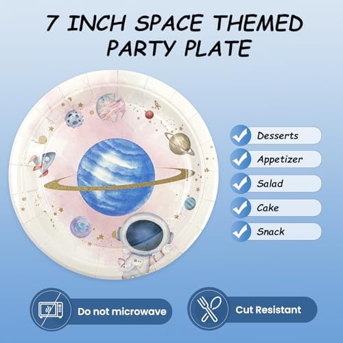 50PCS Space Themed Paper Plates Party Supplies Decorations, 7Inch Outer Space Dessert Plates Disposable Astronaut Planet Cake Plates Tableware Dinner Set for Boys Girls Birthday Baby Shower - Image 4