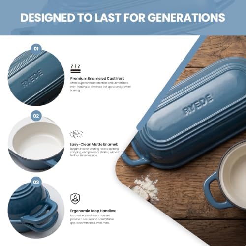 Enameled Cast Iron Bread Loaf Pan with Lid,Double Sourdough Baking Pan-Blue - Image 4