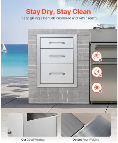 VEVOR Outdoor Kitchen Drawers 14"W x 20.3"H x 23"D Stainless Steel - Image 4