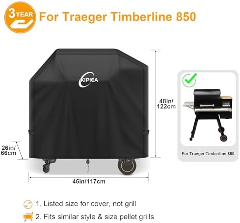 Kipiea 600D Heavy Duty Grill Cover for Traeger Timberline 850, Waterproof Wood Pellet Smoker Cover with Windproof Buckles, Pellet BBQ Grill Covers for Outside Anti-UV, No Tear, No Fading - Image 2