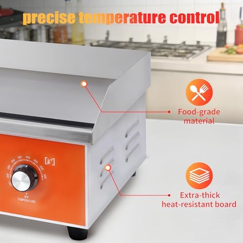 21.6" Stainless Steel Electric Countertop Griddle,110V 1500W Adjustable Temperature Control Flat Top Smokeless Cooking Non-Stick Grill for Resturant,Indoor,Kitchen,Outdoor,Camping,Commercial - Image 5
