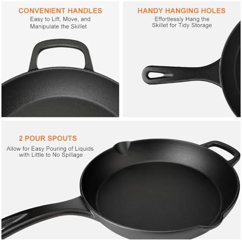 12 Inch Cast Iron Skillet with Glass Lid, Pre-Seasoned Frying Pan - Image 4