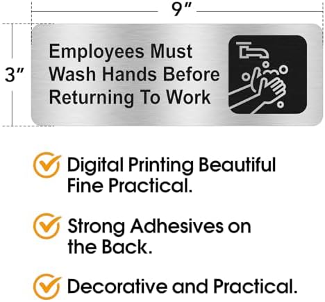 Faittoo Employees Must Wash Hands Before Returning to Work Sign, (4 Pack) Rust Free Brushed Aluminum Sign with Symbols, Self-adhesive, for Restaurant, Salons, Hotel, Rest Stops, Public Restrooms - Image 2