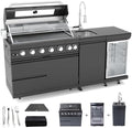 Outdoor Kitchen Island, 82 Inch 6 Burner Propane Gas Grill Combination With Refrigerator and Sink, Outdoor Stainless Steel Barbecue Bar, 85000 BTU Propane Grill for Patios, Gardens, Parties by Qeeka