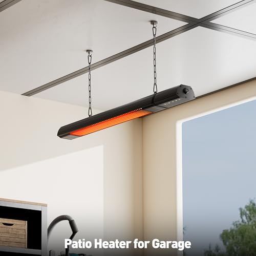 Ceiling Electric Outdoor Heater Wifi Control Wall-Mounted Hanging Patio 1500W Infrared 9 Heat Levels, 24H Timers, Carbon Fiber Tube Heating Wall Heater for Gazebo, Balcony (Rose Gold Tube) - Image 7