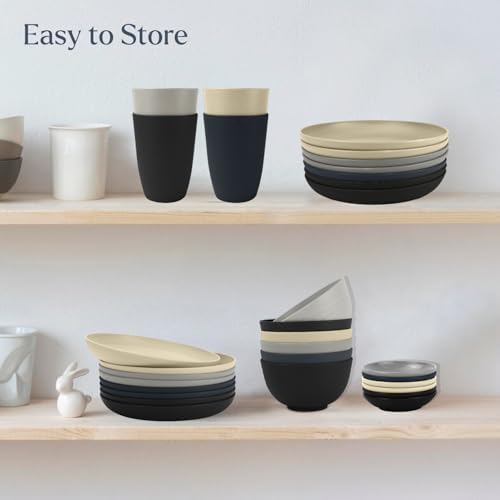 Wrova Wheat straw plates and bowls sets of 16 - Unbreakable wheat straw dinnerware sets for camping - Dishwasher safe and Freezer safe Dishes. Black & Grey - Image 6