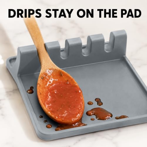 2 Pack Grey Silicone Spoon Rest for Stove Top Kitchen Spoon Holder Set - Image 2