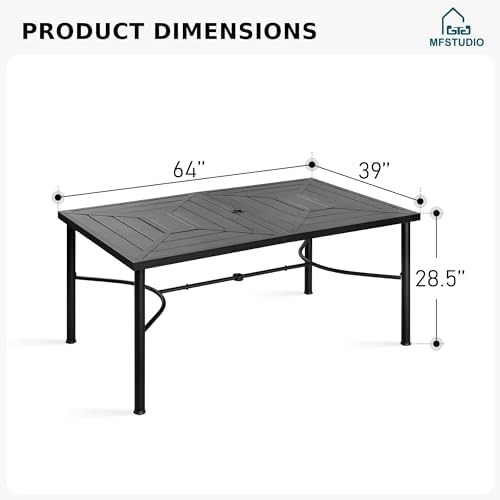 MFSTUDIO Patio Table for 6, 64" Black Metal Dining Table w/Umbrella Hole - Image 3