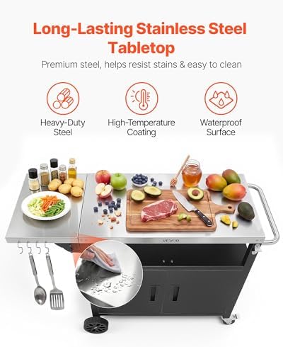 VEVOR Outdoor Grill Cart with Storage Cabinet, 48.9 Inch Grill Table, Waterproof Kitchen Island with Stainless Steel Top, Shelf, and Wheels, Movable Food Prep Station for Patio Bar Backyard BBQ - Image 4