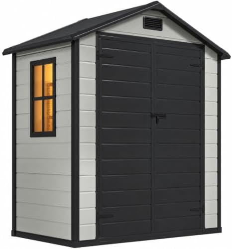 DWVO 6x4ft Plastic Outdoor Storage Shed with Floor, Window & Vents by DWVO