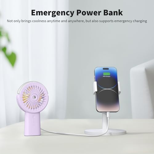 Otlonpe Handheld Misting Fan Portable, Small Personal Hand Held Rechargeable Mist Fan Water Spray, 4000mAh Battery Operated Hand Mister Fans 3-Speed, 4-15 Hrs Runtime for Travel Home Office Outdoor - Image 4