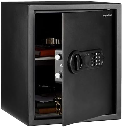 Amazon Basics Steel Home Security Safe with Electronic Keypad, Programmable Combination Lock for Documents, Jewelry, Valuables, Removable Shelf, 1.52 Cubic Feet, Black, 13.8"W x 13"D x 16.5"H by AmazonBasics