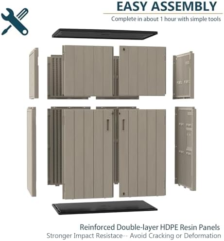 HOMSPARK Outdoor Storage Shed 57 Cu.Ft, All-Weather Resistant Resin Garden Sheds & Outdoor Storage Clearance with Floor, Double-Layer Plastic Tool Sheds for Patio, Garden & Lawn (Shallow Brown) - Image 5