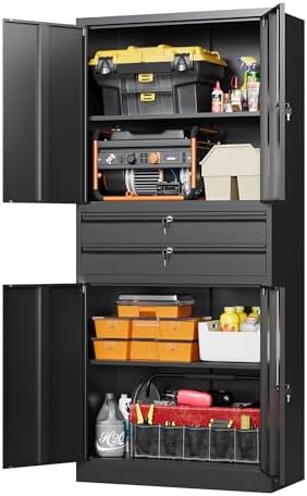 Letaya Metal Garage Storage Cabinet,71" Heavy Duty Steel Tool Cabinet with 4 Door Lock-Adjustable Shelves and 2 Drawer for Garage Home Office Utility Room (Black) by LetayaMetalCabinets