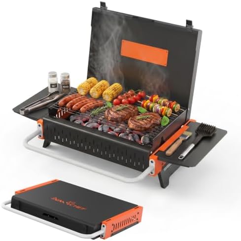 Portable Charcoal Grill, Foldable Tabletop BBQ Grill for 2-4 People by INNOCHEF