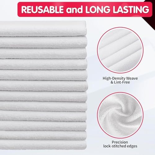 FIXSMITH White Microfiber Cleaning Cloth -Pack of 24, Highly Absorbent Cleaning Rags, 16"X12" All Purpose Cleaning Towels for Housekeeping, Kitchen, Car, Lint Free and Reusable Microfiber Towels - Image 7