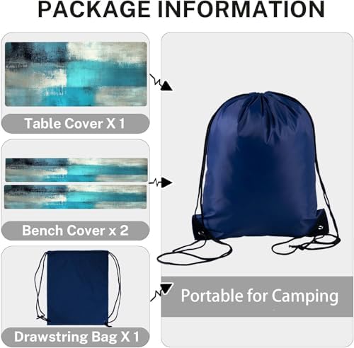 CAPSCEOLL Fitted Picnic Table Cover with Bench Covers 6ft - Blue White - Image 4