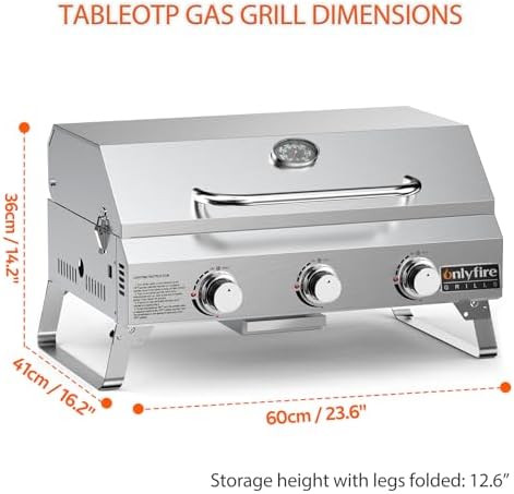 ONLYFIRE GRILLS Tabletop Gas Grill 3-Burner, Portable Propane BBQ Grill - Image 2