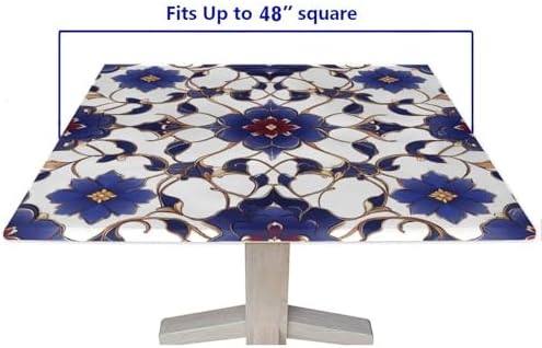 Fitted Tablecloth with Elastic, Moroccan Trellis Pattern Printed on Stain Resistant Card Table Cover, Use for Kitchen Patio Restaurant, Fit for 48" x 48" Square Tables - Image 5