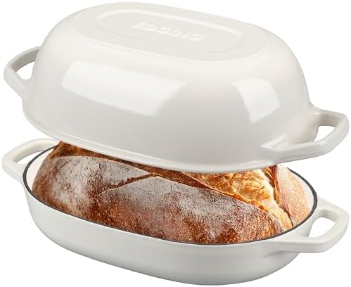 EDGING CASTING Enameled Cast Iron Oval Dutch Oven Pot with Lid, Dutch Oven for Sourdough Bread Baking, Bread Oven, Bread Dutch Oven, Oval Bread Pan, 7qt, White - Image 3