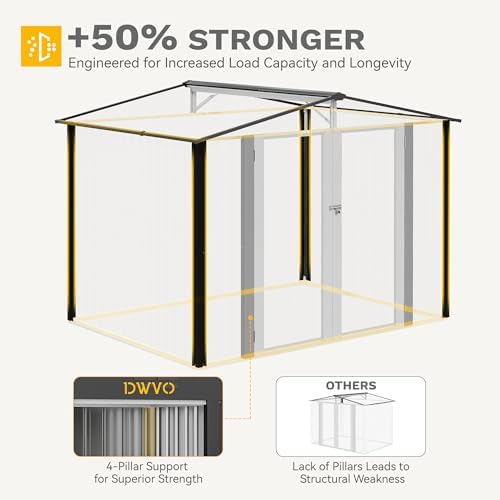 DWVO 7x5FT Outdoor Storage Shelter, Roomy Steel Tool Shed with Secure Entrances & Air Circulation for Patio, Lawn, and Backyard, Ideal for Storing Garden Gear, Lawn Tools, and Bikes, Brown - Image 6