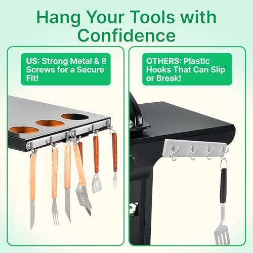 Grill Hooks for Utensils, Heavy Duty BBQ Utensil Rack with Screws - 2 Pcs - Image 6