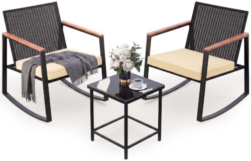 Gizoon 3 Pieces Rocking Patio Bistro Set with Anti-Scald Armrest by Gizoon