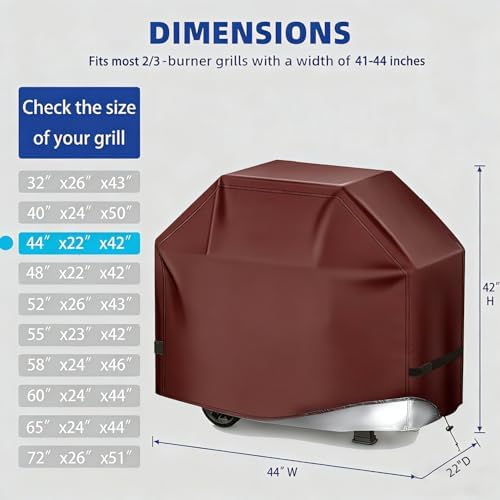 BBQ Gas Grill Cover for Outdoor, Anti-UV, Rip-Proof, 600D Oxford Fade Resistant Material, Barbecue Cover with Hook and Loop Straps & Adjustable Hem Drawstring (Reddish Brown, 44”x22”x42”) - Image 2