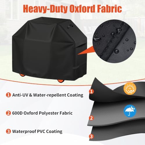 iCOVER Grill Cover 58 inch, BBQ Grill Cover for Outdoor Grill, 600D Heavy Duty Waterproof BBQ Cover, Anti-UV and Rip-Proof Barbecue Cover, Gas Grill Cover for Weber, Char-Broil, Nexgrill, etc - Image 6