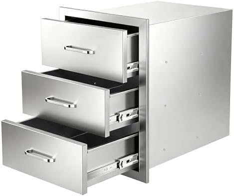 Outdoor Kitchen Drawers, 3-Drawer Stainless Steel Flush-Mount BBQ Drawer Cabinet with Full-Extension Slides, 18 in. W x 23 in. H x 23 in. D, for BBQ Island, Grill Station and Patio Kitchen by Unknown