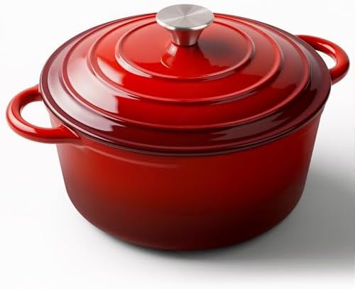 Miereirl 6 Quart Enameled Dutch Oven Pot with Lid, Cast Iron Dutch Oven with Dual Handles for Bread Baking, Cooking, Non-stick Enamel Coated Cookware (Red) by Miereirl