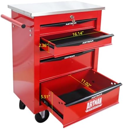 5-Drawer Heavy-Duty Rolling Tool Chest with Wheels & Steel Roof, Lockable Tool Chest Storage Cabinet for Garage, Workshop, Warehouse, and Repair Shop - Image 4