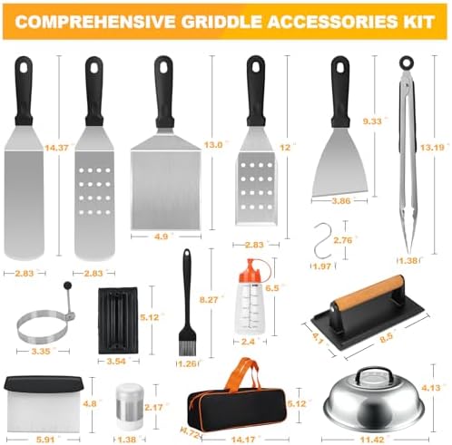 Terlulu Griddle Accessories Kit, 28 PCS Flat Top Grill Accessories for Blackstone and Camp Chef, Metal Spatula Set with Burger Press, Melting Dome, Tongs, Scraper, Carry Bag for Outdoor Grilling BBQ - Image 2
