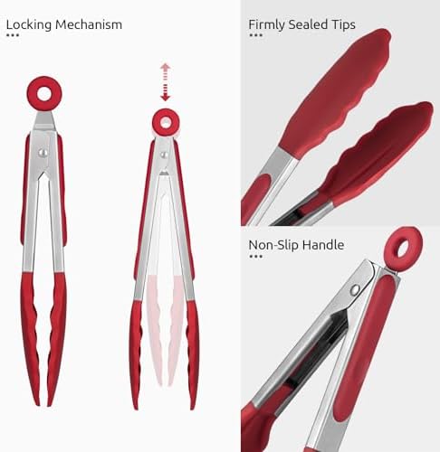 U-Taste Kitchen Tong for Cooking, 600ºF Heat-Resistant Silicone, 7in/Red - Image 6