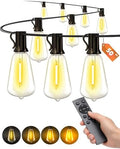 Outdoor Patio String Lights: 50Ft 15M Outside Waterproof Light - Remote Dimmable ST38 Shatterproof Bulb Connectable Hanging Outdoor Electric Lighting - Backyard Yard Gazebo Porch Party by Vozuji