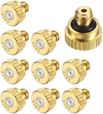 M METERXITY 10-Pack Brass Misting Nozzles, 0.024inch/0.6mm Orifice Heavy Duty 10/24 UNC Screw Thread Misting Nozzle Plug for Outdoor Spray Cooling System/Patio Mist System/Dust Control by MMETERXITY
