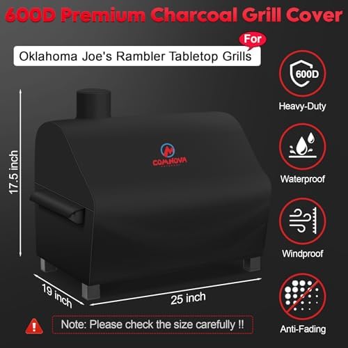 Grill Cover for Oklahoma Joe's Rambler Tabletop Charcoal Grill - 600D Premium BBQ Cover Waterproof & Heavy Duty for Oklahoma Joe's Ramble Portable Grill, 25" L x 19" W x 17.5" H - Image 2