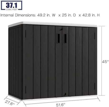 KINYING Outdoor Horizontal Storage Sheds,37 Cu.ft Outdoor Storage Cabinet Waterproof Resin Tool Storage Box for Lawn Mower,Garden Tools and Patio Furniture, Lockable (Black) - Image 5