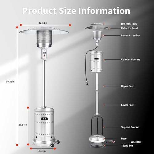 50,000 BTU Outdoor Propane Patio Heater with Wheels – All-Stainless Steel Gas Heater, Weighted Base, Easy Ignition & Safety Tilt Shut-Off for Patio, Backyard, Garden & Commercial Use - Image 3