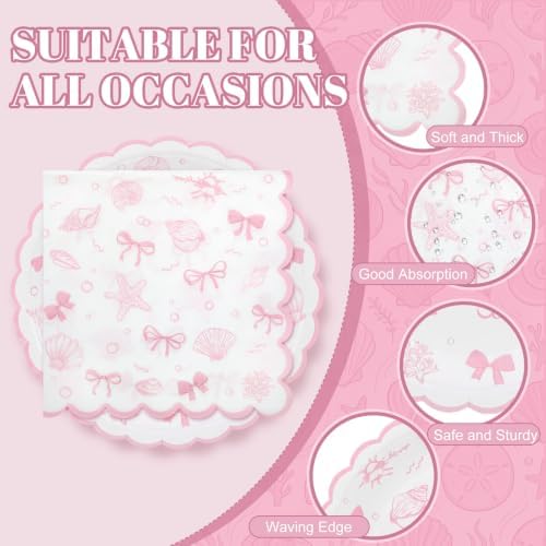 Roshtia 120 Pcs Pink Seashell Paper Plates and Napkins Set, Serves 60 - Image 3