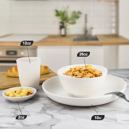 Wrova Wheat straw bowl and plate sets of 16 with cups - Unbreakable plastic dinnerware sets for kitchen - Microwave and Dishwasher safe dishes for kitchen,camping,indoors and out doors. White - Image 3