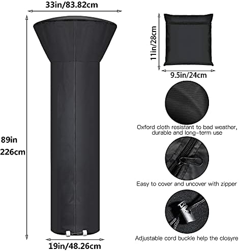 Patio Heater Covers with Zipper and Storage Bag,Waterproof,Dustproof,Wind-Resistant,Sunlight-Resistant,Snow-Resistant,Black,89'' Height x 33" Dome x 19" Base - Image 2