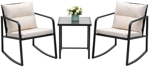 Devoko 3 Pieces Patio Furniture Set Wicker Outdoor Rocking Bistro Chair by DEVOKO