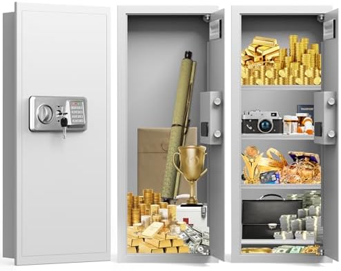 White 33.46" Tall Sturdy Wall Safes Between the Studs 16" Centers by HomeSafe