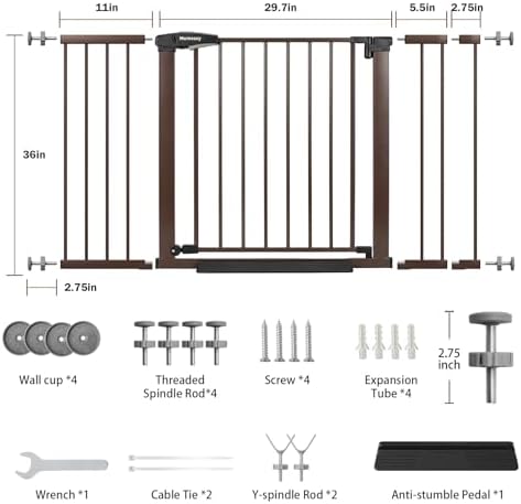 Mumeasy 36" Extra Tall Baby Gate for Stairs, 29.7-51" Wide Dog Gates Indoor for Doorways with Easy Walk Thru, Auto Close Pet Safety Gate for House, Pressure Mounted Metal Child Gate with Door, Brown - Image 2