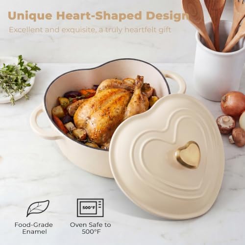 Heart Shaped Dutch Oven 2 Qt, Enameled Cast Iron Pot (White) - Image 2